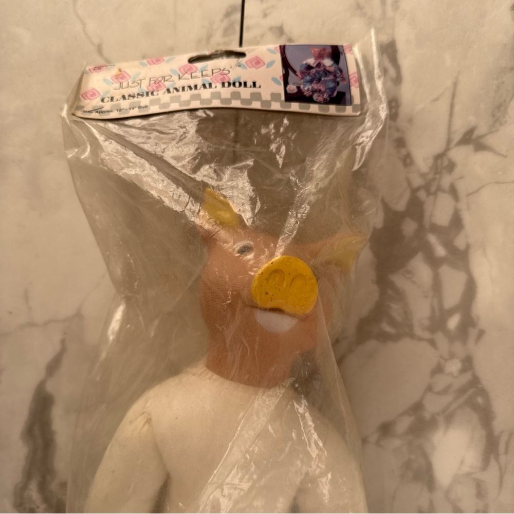 Just for Keeps VTG Classic Animal Doll Pig 14" Plush Body Molded Features Craft